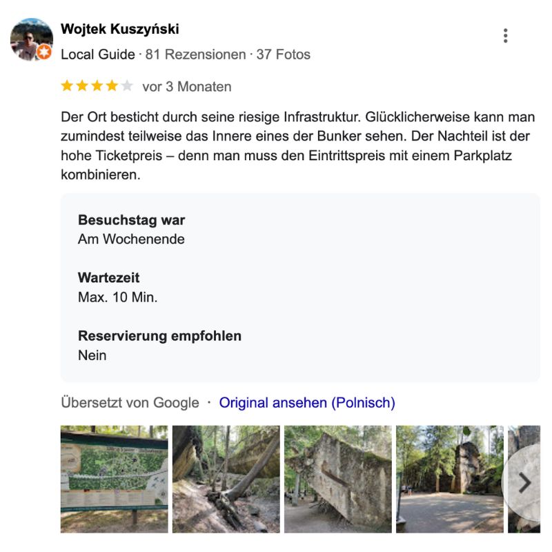 Rezension Google Maps - Hitlers Wolfs Lair
